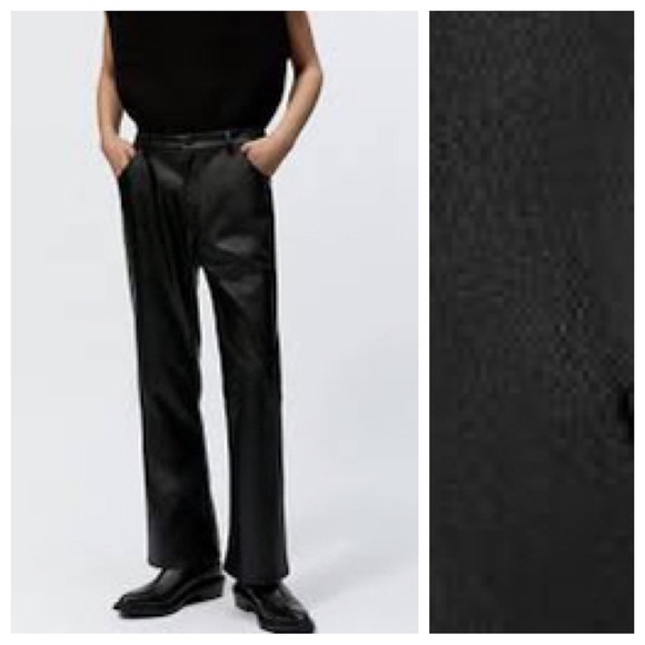 Zara Pants Nwt Zara Black Faux Leather Flared Fit Pants Size 3